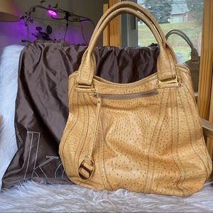 Large Ostrich Textured Tan Leather Kooba Bag